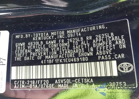 2014 Toyota Camry Se from USA, damaged, VIN 4T1BF1FK1EU469180